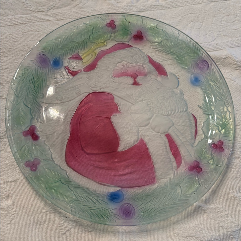 Festive Santa Claus Glass Plate